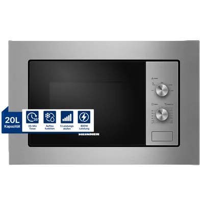 Obrázek produktu pro Heinner HMW-MDBI20MIX, Vestavěné, Mikrovlnná trouba s grilem, 20 l, 800 W, Otočné, Černá, Nerezová ocel
