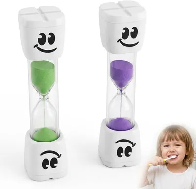 Productafbeelding van Zandloper - 2 minuten timer - Tandenpoetstimer voor kinderen - 2 stuks, groen en paars