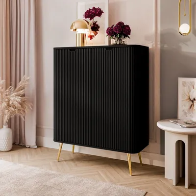 Produktbild von Zweitürige Kommode ZAIRA K103 schwarz, goldene Füße