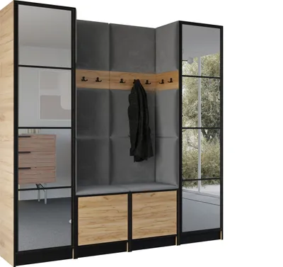 Image de KIER FURNITURE Armoire EDEN, armoire de chambre, penderie, armoire d'entrée, chêne artisanal et gris, 212,8 x 205 x 39 cm