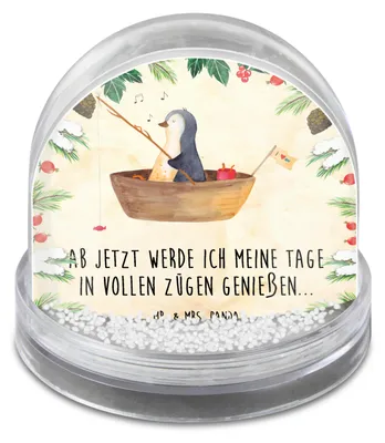 Produktbild von Mr. & Mrs. Panda Weihnachts Schneekugel Pinguin Angelboot - Naturpapier - Geschenk, Angeln, wasserkugel, schnee kugel, Scheidung, Optimistisch, Boot, dekoartikel