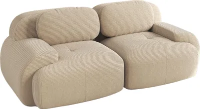 Zdjęcie produktu dla Sofa rozkładana Sweiko 82'' z tkaniny sztruksowej, modułowa z zakrzywionymi podłokietnikami i antypoślizgowym spodem, wysoce elastyczna tapicerka do salonu, sypialni i kina domowego, beżowa