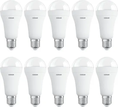 Imagen del producto de 10 x Osram LED Leuchtmittel LEDPCLA60FA Parathom Classic Birnenform 8,5W = 60W E27 matt 806lm 827 warmweiß 2700K Facility Backup Batterie