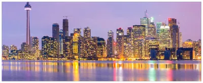 Produktbild von Wallario Premium Glasbild, freischwebende Optik, kräftige Farben, Größe 80 x 32 cm Motiv Toronto Skyline - Kanada am Abend