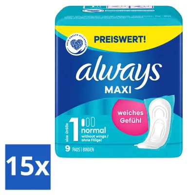 Produktbild von 15 x Always Maxi Damenbinden Normal - Größe 1 - Vorteilspackung - 15 Stücke