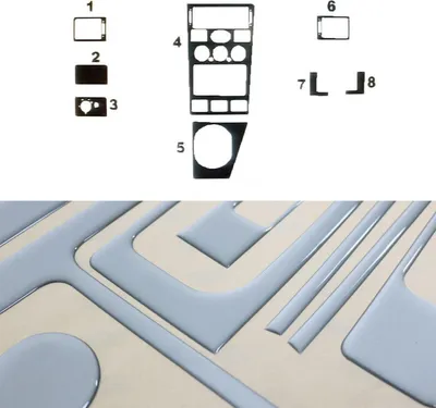 Productafbeelding van Interieurdecoratie voor het dashboard van een Ford Mondeo mk3 (2000-2003), met een aluminiumlook, bestaande uit 8 delen
