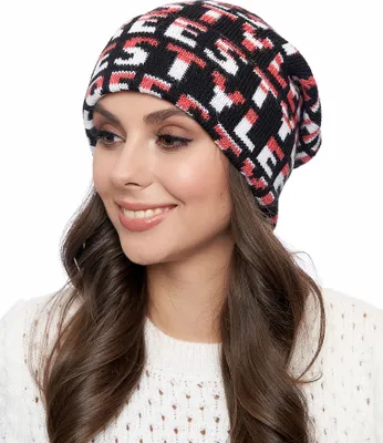 Obrázok produktu pre Dámska pletená čiapka - 0148 - čierna/červená