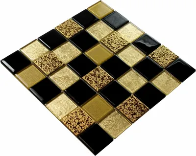Produktbild von Schwarzgoldenes Glasmosaik „GOLD AMOUR“, dekorative Goldfliese für Küche und Bad, Goldmosaikfliese, moderne Goldfliese