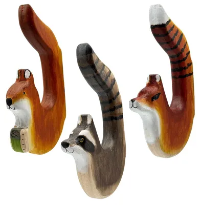 Image de Omgoods - Lot de 3 crochets muraux en bois avec motifs d'animaux pour enfants