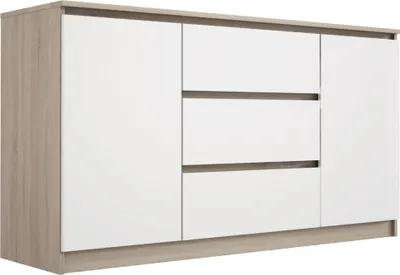 Image de Commode : 3 tiroirs et 2 portes, couleur : chêne Sonoma / blanc mat