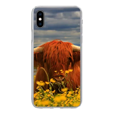 Produktbild von MuchoWow® Handyhülle Schutzhülle Hülle für iPhone Xs Schottischer Highlander - Tiere - Blumen Silikon Softcase Handy Hülle - Handytasche