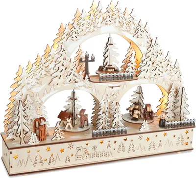 LED-Lichtbogen Winterlandschaft, Holz, 37x46x10 cm