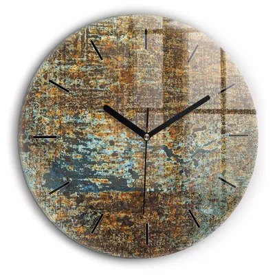 Produktbild von Wallfluent Große Wanduhr – Stilles Quarzuhrwerk - Uhr Dekoration Wohnzimmer Schlafzimmer Küche - Zifferblatt mit Striche - schwarze Zeiger - 60 cm - Textur Altmetall