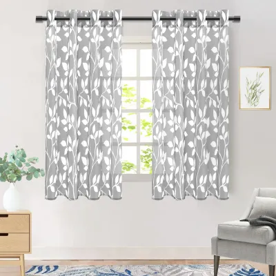 Zdjęcie produktu dla Elzusha - Przejrzyste zasłony z przelotkami - zestaw 2 sztuk - 160 x 140 cm - Szare/Biały wzór