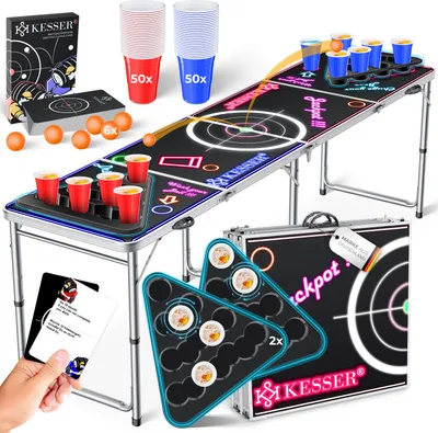 Produktbild von KESSER® Bier Pong Tisch Set mit Kartenspiel Trinkspiel inkl. 100 Becher, 6 Bälle
