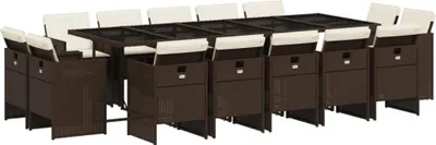 Produktbild von vidaXL 15-tlg. Garten-Essgruppe mit Kissen Braun Poly Rattan