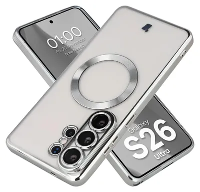 Produktbild von Handyhülle mit Kameraschutz und Magnetring für Galaxy S26 Ultra, Bizon Case GuardO, Transparent-Silbern