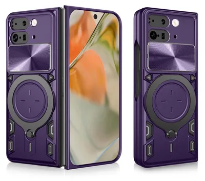 Immagine prodotto di Per Google Pixel 9 Pro CD pieghevole texture scorrevole fotocamera TPU / PC protettiva anello titolare Viola