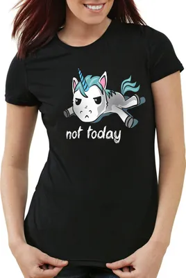 Produktbild von style3 Not today Unicorn Einhorn Damen T-Shirt, Farbe:Schwarz, Größe:L