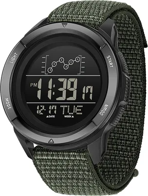 Produktbild von Digitale Herren Outdoor Sportuhr Rot 5ATM wasserdicht LED Stoppuhr Chronograph Alarm Datum 12/24h Dual Time Nylonband leicht robust