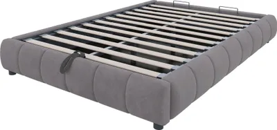 Image de OKWISH Lit Coffre 140x200 cm - Lit Double avec Éclairage LED et Rangement, Lit Capitonnée en Velours, Sans Matelas - Gris