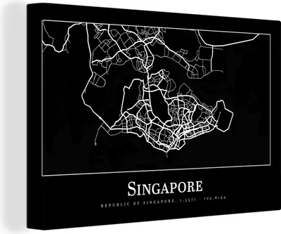 Obrázek produktu pro OneMillionCanvasses® - Výtisky na plátně - 140x90 cm, Singapur - mapa - mapa města, nástěnné dekorace - fotografie na plátně - malba na dřevěném rámu
