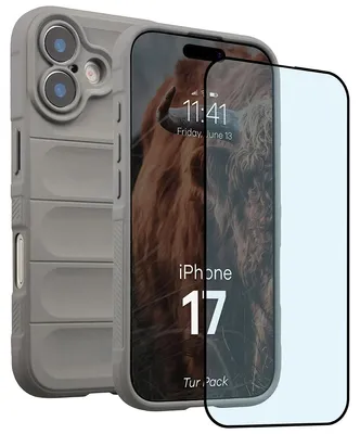 Produktbild von Robuste Handyhülle + gehärtetem Glas für iPhone 17, Bizon Tur Pack, Hellgrau