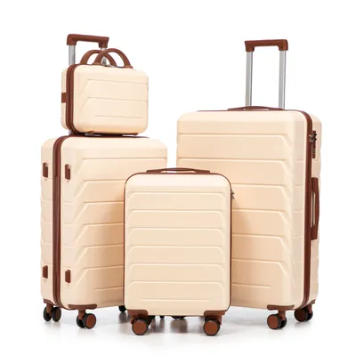 Immagine prodotto di LVHOM set di valigie a guscio rigido 4 pezzi in ABS, set da 14"-19"-24"-28" con ruote a 360°, set di valigie da viaggio, set di trolley impermeabile, beige