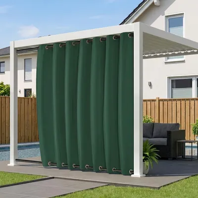 Image de Rideau d'extérieur extra large, imperméable et résistant aux intempéries, occultant, avec œillets en haut et en bas, pour terrasse et balcon, vert, 254 x 274 cm
