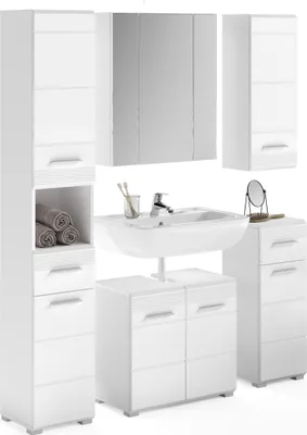 Produktbild von Badezimmer-Set >Linus< in Weiß Hochglanz - 150x182x34cm (BxHxT)