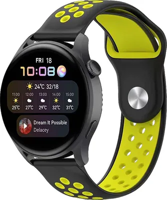 Produktbild von Strap-it Huawei Watch 3 (Pro) Sportarmband (Schwarz/Gelb)