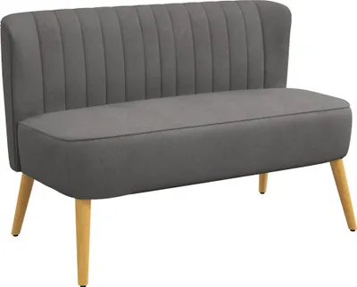 Zdjęcie produktu dla Sofa dwuosobowa HOMCOM, mała sofa dwuosobowa z aksamitnym wykończeniem, nowoczesna tapicerowana sofa do salonu, sypialni, małej przestrzeni, ciemnoszara, 117 x 56,5 x 77 cm