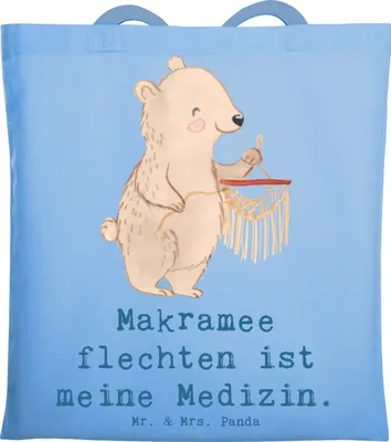Produktbild von Mr. & Mrs. Panda Tote Bag Bär Makramee - Sky Blue - Geschenk, Baumwollbeutel, Tasche, Basteln mit, Shopping, Jutebeutel, Laptoptasche