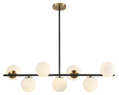 Lineare Kronleuchter, 7 Glaskugeln, Schwarz, 110 cm