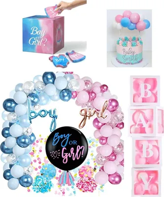 Produktbild von MEGA Bundle Gender Reveal Ballon Girlande Party Babybox girl boy rosa blau Abstimmbox Tortentopper