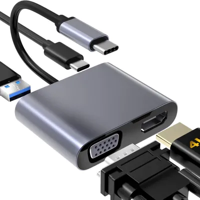 Obrázek produktu pro iLike HD5 4v1 USB-C na HDMI 4K 30Hz převodník / VGA monitor / USB 3.0 / USB-C PD 100W