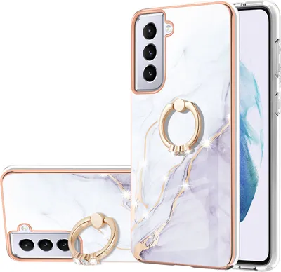Image de Etui Marbre pour Samsung Galaxy S21 5G, étui de protection en silicone TPU avec anneau de fixation Or