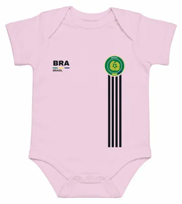 Zdjęcie produktu dla Body dla dziecka (3/6 miesięcy) z motywem piłki nożnej Brazylii, w kolorze różowym, z herbem i napisem "Mistrzostwa Świata"