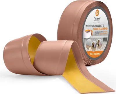 Produktbild von QUEST Weichsockelleiste Selbstklebend 70x20mm, 5m, PVC Sockelleiste, Breite Knickleiste für Wände, Boden, Flexibel, Dekorativ, UV-beständig, hellbraun
