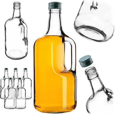 Produktbild von KADAX Weinflaschen 1,75L, 5 Stück, große Glasflaschen mit Henkel und Schraubverschluss, leere Flaschen aus Glas zum Befüllen mit Likör, Likörflaschen