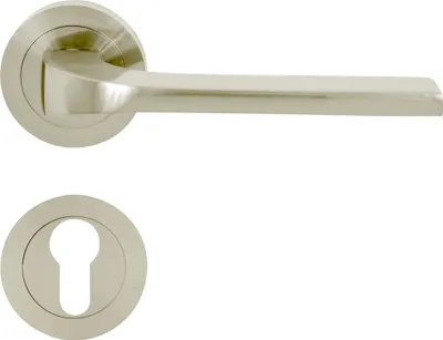 Produktbild von DOMINO Türgriff Drückergarnitur PZ-Profilzylinder Set | Rund-Rosette | Türklinke für Bürotür, Kellertür & Innentür | Türbeschläge aus Aluminium |Nickel Türdrückergarnitur | TIPO-R M9