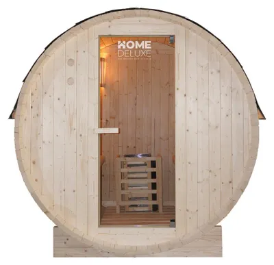 Produktbild von HOME DELUXE Outdoor Fasssauna LAHTI - M inkl. 3,6 kW Saunaofen & Zubehör, ideal für 2 Personen aus Fichtenholz
