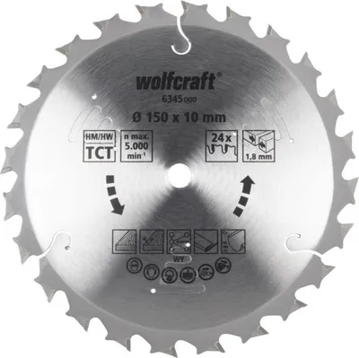 Produktbild von wolfcraft GmbH 6345000, Nicht-eisenhaltiges Metall, Kunststoff, Stahl, Holz, Holz mit Nägeln, 15 cm, 1 cm, Hartmetall-bestücktes Wolfram (TCT), 5000 RPM, 1,8 mm