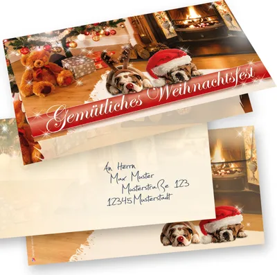 Produktbild von DROLLIGE HUNDE Weihnachtskarten mit Umschlag Set 15er SET Klappkarten DIN lang lustig