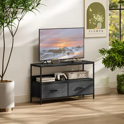 Produktbild von Sweiko TV Schrank Lowboard mit 2 Schubladen, offenem Fach, für Fernseher bis 47 Zoll, 98 x 29 x 56 cm, Schwarz+Dunkelgrau