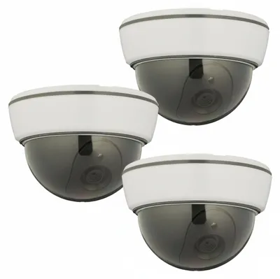 Produktbild von Relaxdays Kamera Attrappe, 3er Set, blinkende LED, innen & außen, batteriebetrieben, Überwachungskamera Dummy, weiß