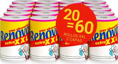 Zdjęcie produktu dla Rolki kuchenne Renova Extra XXL, 20 rolek, odpowiednik 60 standardowych rolek, maksymalna chłonność, certyfikat 200092219