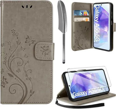 Immagine prodotto di Samsung Galaxy A55 5G custodia in pelle con cover protettiva e funzione portafoglio Grigio