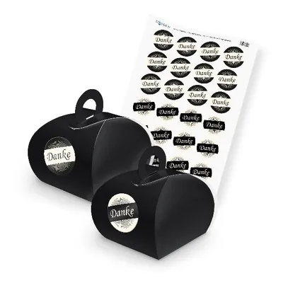 Produktbild von itenga SET DANKE (Motiv 36) 24x Geschenkschachtel mit Griff schwarz + Stickerbog