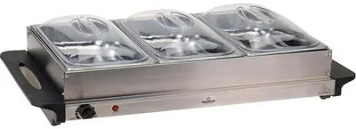 Image de Chauffe-plat en acier inoxydable - Plateau chauffant - Bols de 2 litres - Trois couvercles